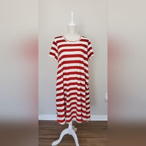 LuLaRoe Red and White Striped Midi Dress